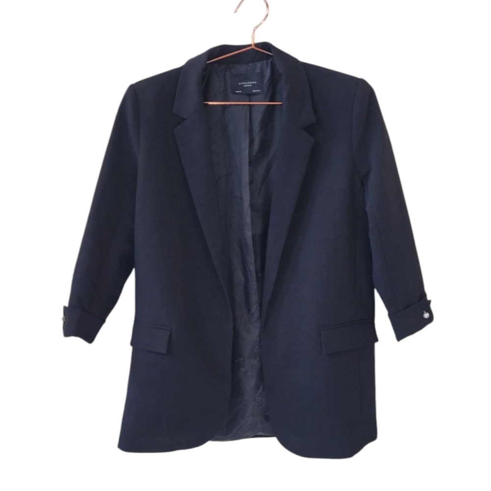 ALPHA & OMEGA Outerwear Black Open Front 3/4 Sleeve Blazer Jacket Size M